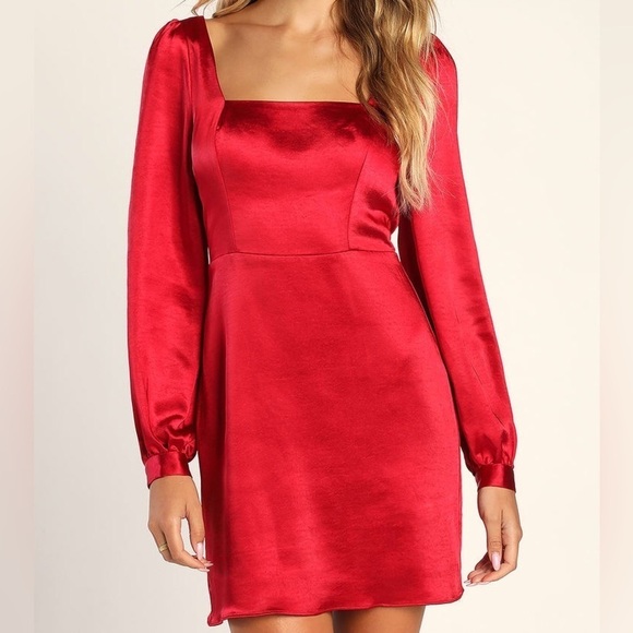 Lulus Got The Love Red Satin Square-Neck Mini Dress Size XL - Picture 2 of 11